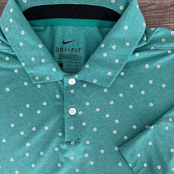 NIKE GOLF POLO Neptune Green Dri-Fit Vapor Micro Print XL - Picture 2 of 8